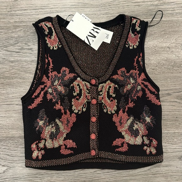NWT Zara Jacquard Knit Vest - Picture 2 of 2